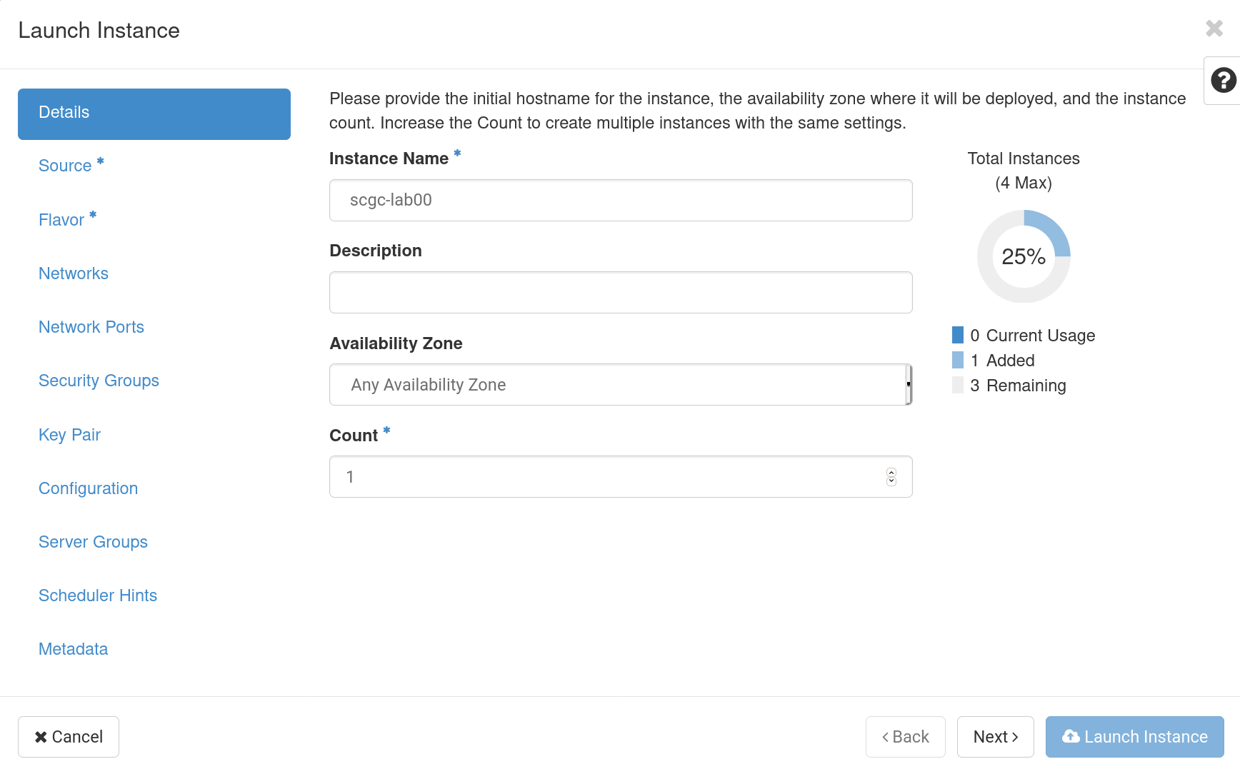 OpenStack VM Create - Details