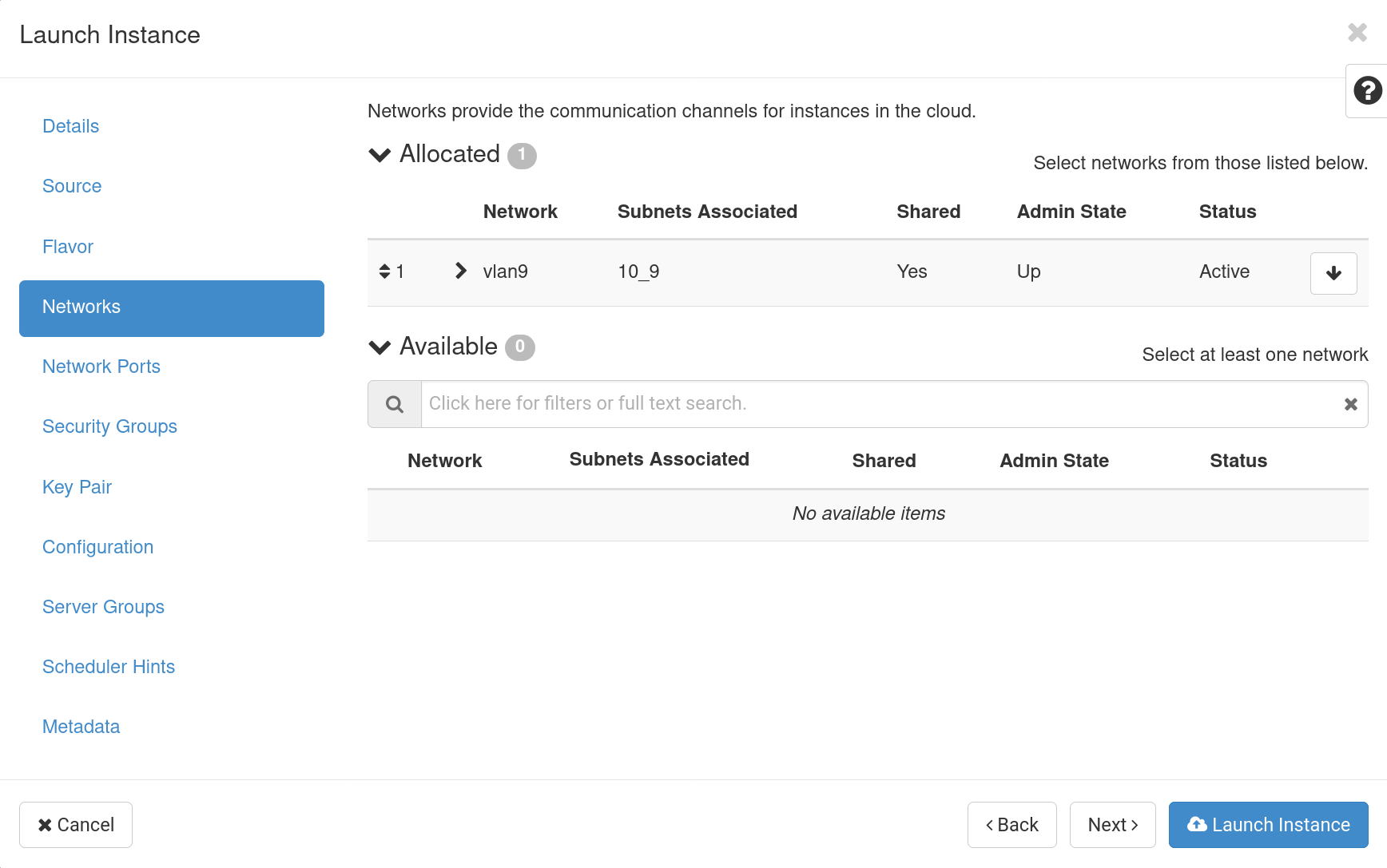 OpenStack VM Create - Networks